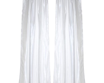 Luxury White Satin Pole Pocket Drapes with Thermal Suede Lining
