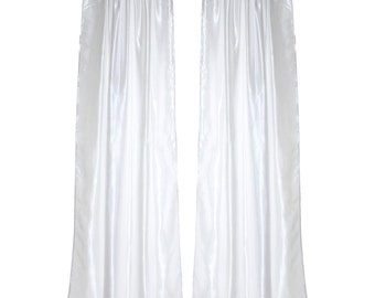 Luxury White Satin Pole Pocket Drapes with Thermal Suede Lining