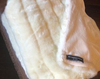 Large Channel Mink Ivory Fur Blanket- Custom