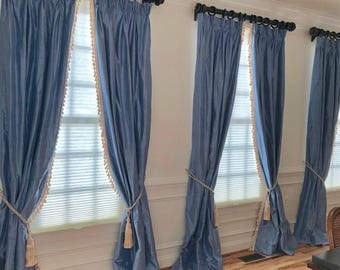 Blue Silk Dupioni Drape with Lining - You pick the color and style