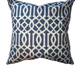 Navy and Cream Trellis Pillow Cover