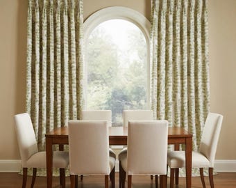 Custom Prasana Embroidered Leaf Linen Drapes - Lined