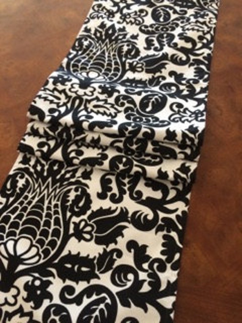 Black and White Damask Table Runner Etsy