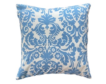 Blue damask pillow cover - ready to ship