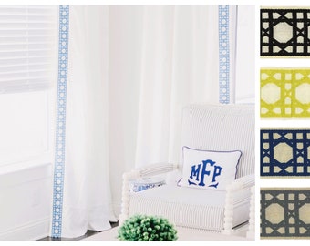 Custom Linen Lattice Trim Drapes With Thermal Lining