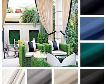 Sunbrella Custom Outdoor Drapes with band detail and Tie back - You pick the colors