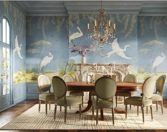 Egret Marsh Mural Wallpaper 3 panel set (other colors available)