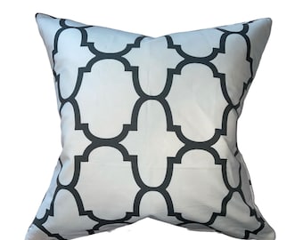 Charcoal and Cream Trellis Pillow Cover