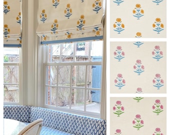 Poppy Hand Block Custom Operable  Roman Shades - Lined