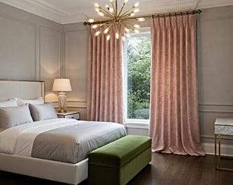 Custom Prasana Embroidered Leaf Linen Drapes - Lined