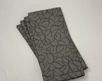 Set of 4 Gray Mod Leaf Cotton Cloth Napkins