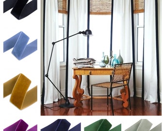 Custom Linen Velvet Ribbon Trim Drapes with Thermal Lining- Other colors available