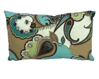 Turquoise and Beige Paisley Pillow Cover