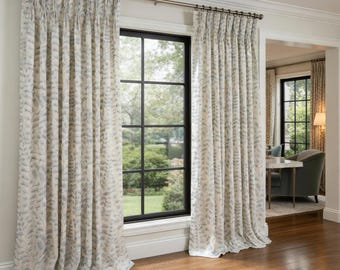 Custom Prasana Embroidered Leaf Linen Drapes - Lined