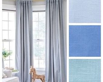 Belgian Soft Linen Blue Drapes with Lining