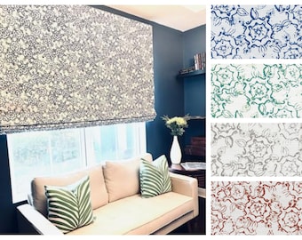 Custom Designer Operable Lilly Block Print Roman Shade- Blackout Lining