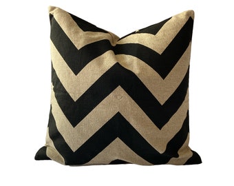 Black and Denton Beige Large Chevron Pillow Cover