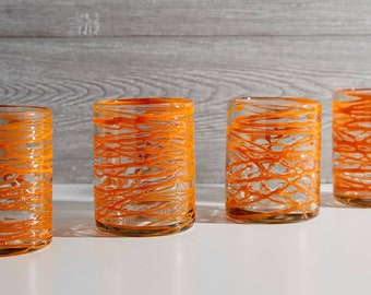 Handblown Orange Swirl Glasses - Set of 4