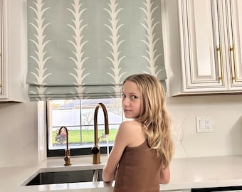 Custom Designer Acanthus Stripe Cordless Roman Shade - lined