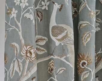 Designer Fernanda Embroidered Peacock Drapes - Lined