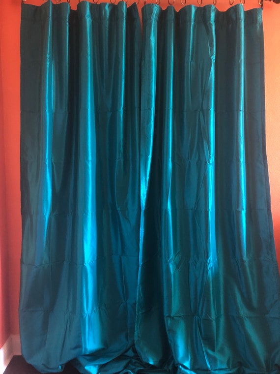 Teal Taffeta Drapes With Thermal Lining Etsy
