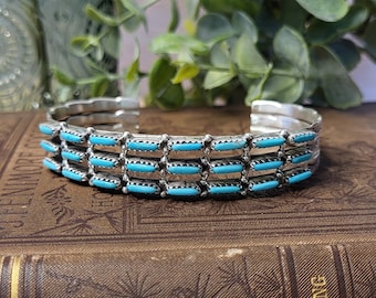 Zuni Sterling Silver Turquoise Cuff Bracelet by Murray Hannaweak