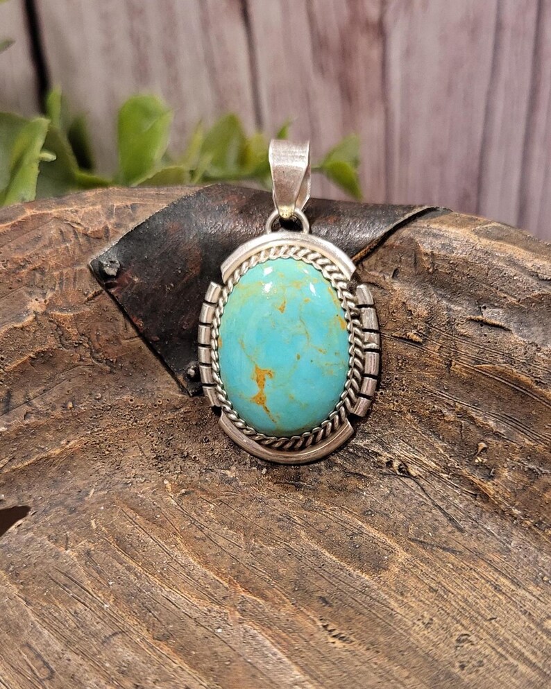 Kingman Turquoise and Sterling Silver Oval Pendant by Freida Martinez ...