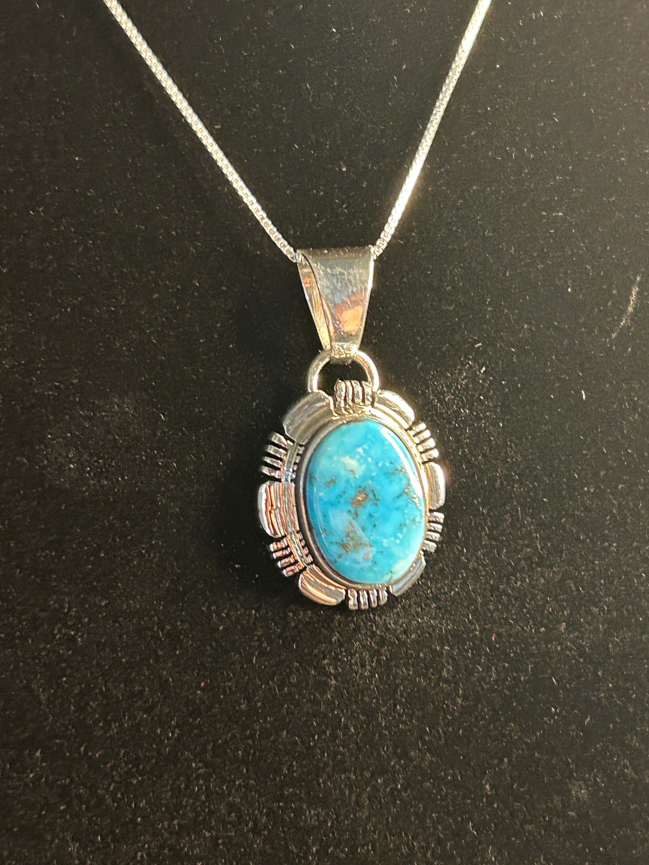 Native American Navajo Sterling Silver Turquoise Pendant