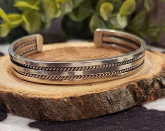 Navajo Sterling Silver Cuff Bracelet by Elaine Tahe, Southwestern Cowgirl Jewelry