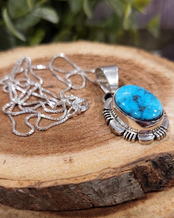 Turquoise and Sterling Silver Necklace by Norbert Johnon, Length