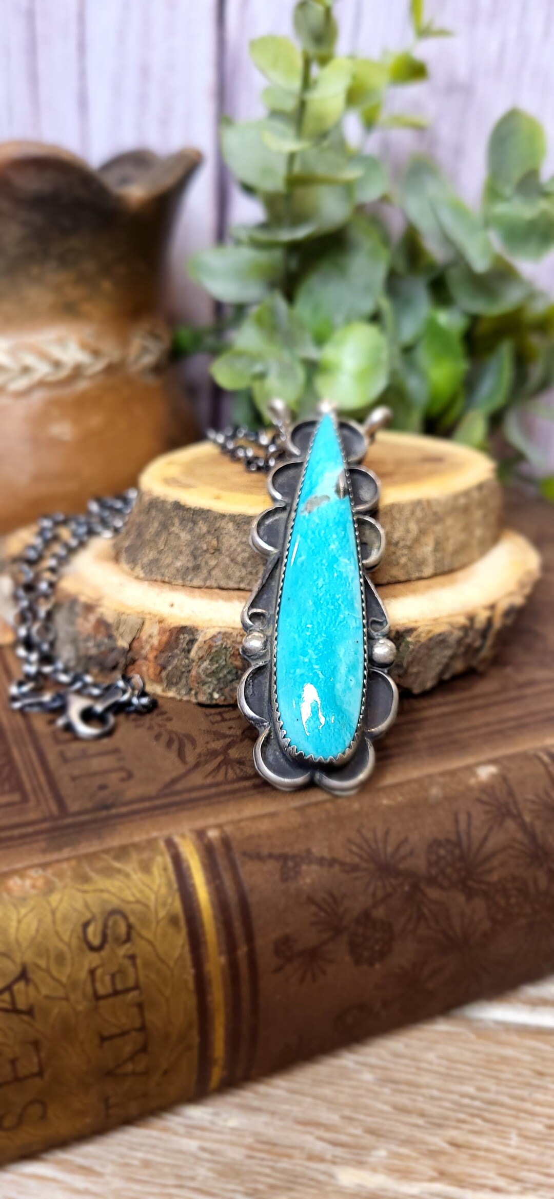 Native American Navajo Sterling Silver Kingman Turquoise 16" Necklace ...