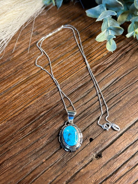 Native American Navajo Sterling Silver Turquoise Pendant