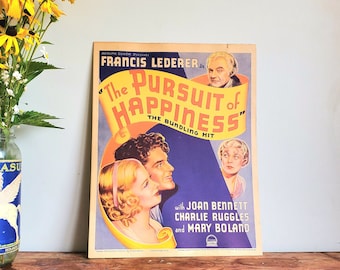 Antique ORIGINAL 1934 "The Pursuit of Happiness" Box Office POSTER - Paramount Productions Vintage Film Movie Poster w/ Francis Lederer