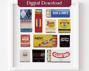 Chicago Style Hot Dog Matchbox Fine Art Print, Chicago Matches, Vintage CHI Matchbooks, Bar Cart Art, Realistic Match Print, Chicago Poster