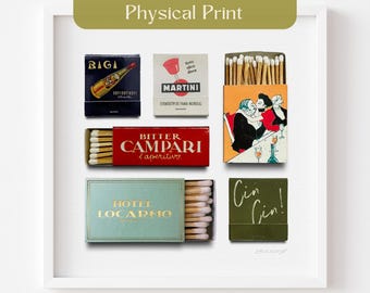 Vintage Matchbox Fine Art Print, Italy Matches, Vintage Italian Matchbooks, Bar Cart Wall Art, Realistic Match Print, Trendy Italian Poster