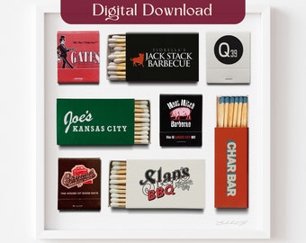 Kansas City BBQ Matchbox Fine Art Print, KC Matches, Vintage Kc Matchbooks, Bar Cart Art, Realistic Match Print, Iconic KCMO Barbecue Poster