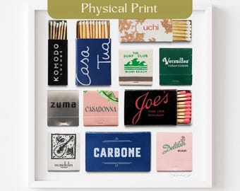 Miami Matchbox Fine Art Print, Miami Florida Art Poster, MIA Matchbooks, Bar Cart Art, Realistic Match Print, Miami FL Restaurants