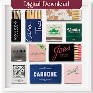 Miami Matchbox Fine Art Print, Miami Florida Art Poster, MIA Matchbooks, Bar Cart Art, Realistic Match Print, Miami FL Restaurants
