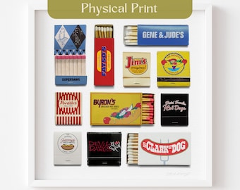 Chicago Style Hot Dog Matchbox Fine Art Print, Chicago Matches, Vintage CHI Matchbooks, Bar Cart Art, Realistic Match Print, Chicago Poster