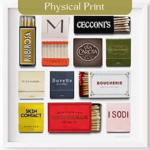 NYC Matchbox Print, New York City Matches, Trendy NYC Restaurant Matchbooks, Bar Cart Art, Vintage Matchboxes Wall Art, NYC Match Poster