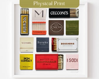 NYC Matchbox Print, New York City Matches, Trendy NYC Restaurant Matchbooks, Bar Cart Art, Vintage Matchboxes Wall Art, NYC Match Poster