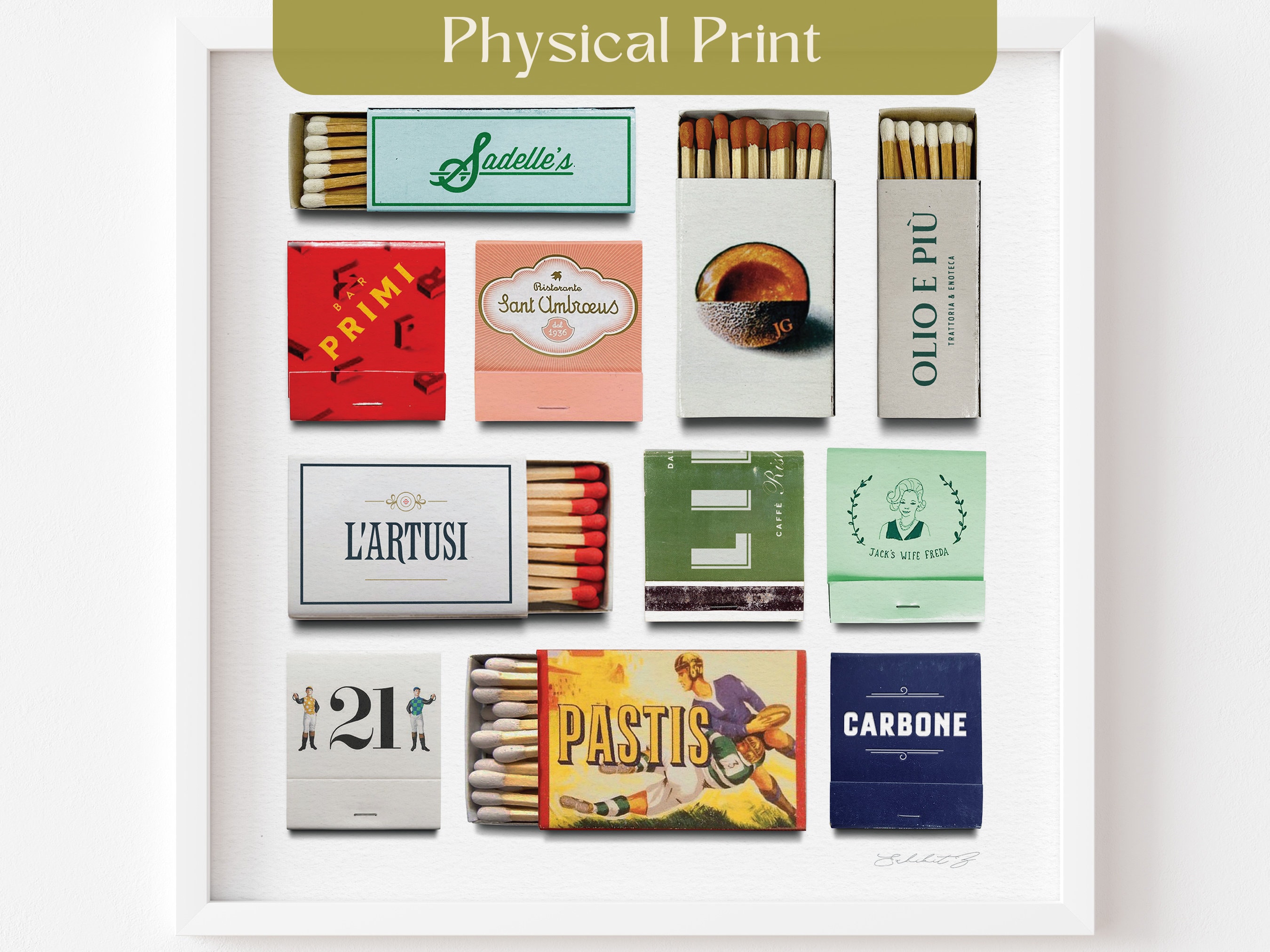 NYC Matchbox Fine Art Print, New York City Matches, Vintage NYC Matchbooks, Bar Cart Art, Realistic Match Print, Trendy New York City Poster