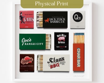 Kansas City BBQ Matchbox Fine Art Print, KC Matches, Vintage Kc Matchbooks, Bar Cart Art, Realistic Match Print, Iconic KCMO Barbecue Poster
