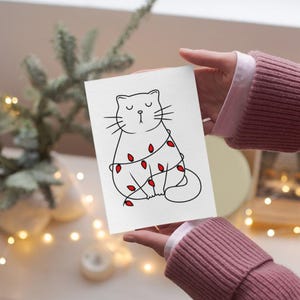 Cat Christmas Cards. Line Drawing Cat Greeting Cards