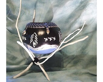 Gourd Art with Weaved Top,  Winter theme Snowy Evening, Hand Crafted