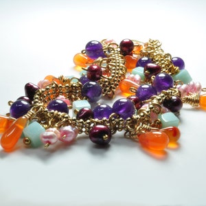 Tropical Multi Gemstone Bracelet with Dangling Gems and Pearls, Vacation Cruise Jewelry image 1