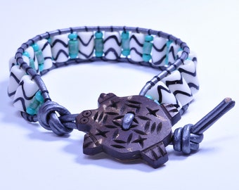 Turtle Bead Wrap Bracelet with Wood Turtle Button