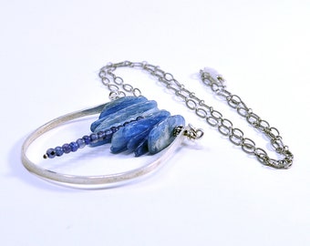 Minimalist Kyanite and Sterling Necklace, Hand Crafted Metal Work Necklace