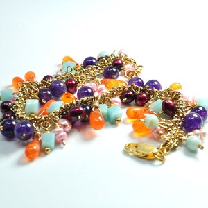 Tropical Multi Gemstone Bracelet with Dangling Gems and Pearls, Vacation Cruise Jewelry image 3