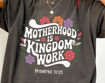 Motherhood is kingdom work retro floral vintage PNG, mother's day digital download, christian mother tshirt sublimation, christian mom PNG